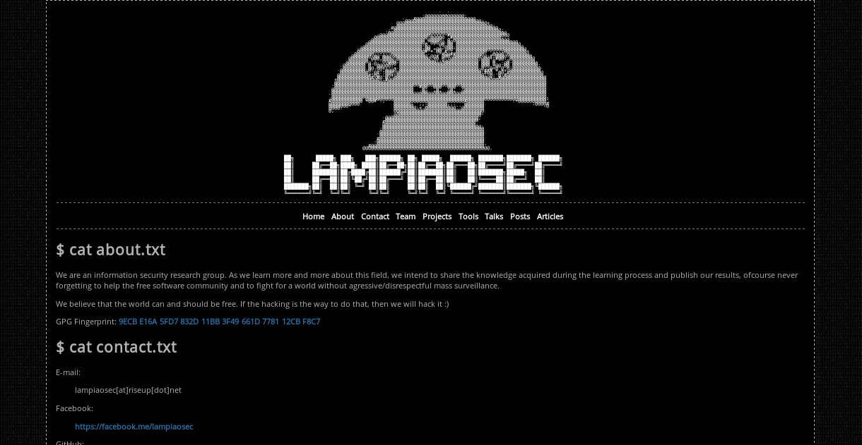 Site do LampiãoSec depois da modificação
